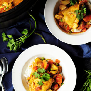 Curry chicken, potatoes, carrots slow cooked in a fried curry sauce simmered in a rich homemade chicken broth and coconut milk.