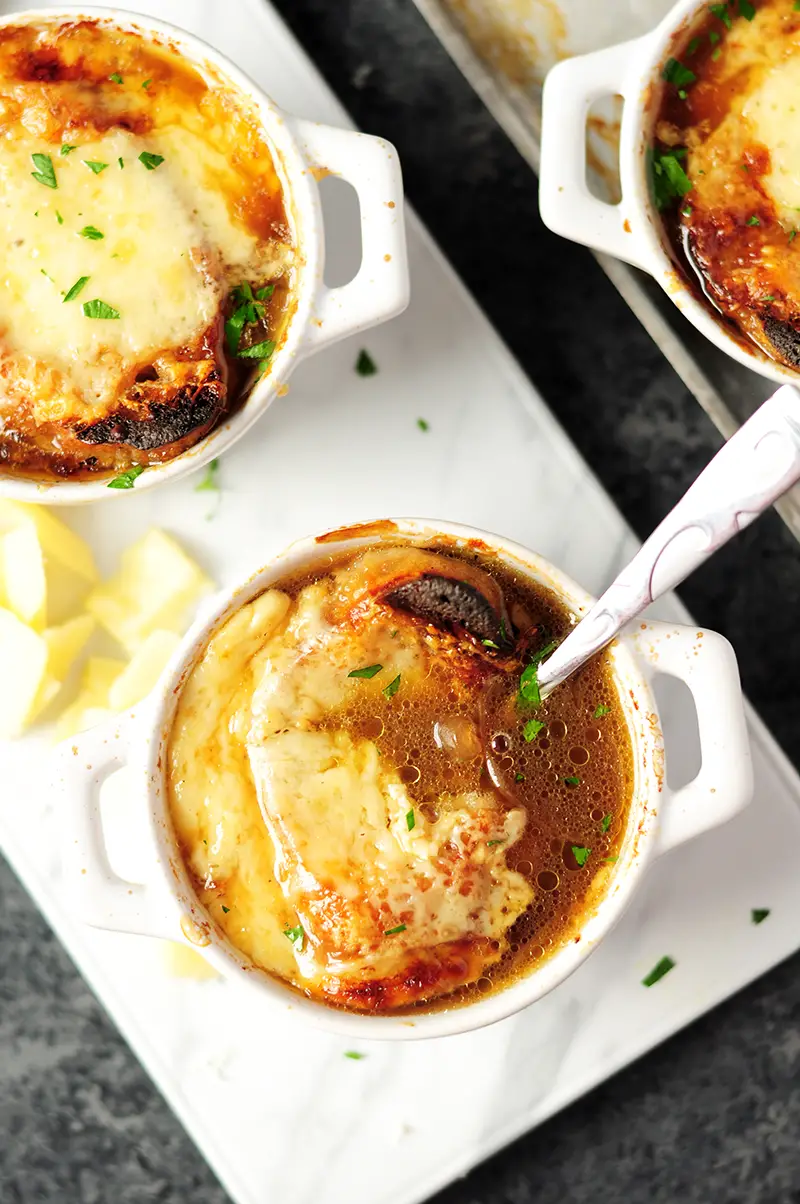 Let this healthy, soothing slow cooker French onion soup cook itself while you’re busy with other things. Make it with bone broth for a boost of collagen. 
