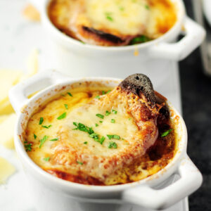 Let this healthy, soothing slow cooker French onion soup cook itself while you’re busy with other things. Make it with bone broth for a boost of collagen. 