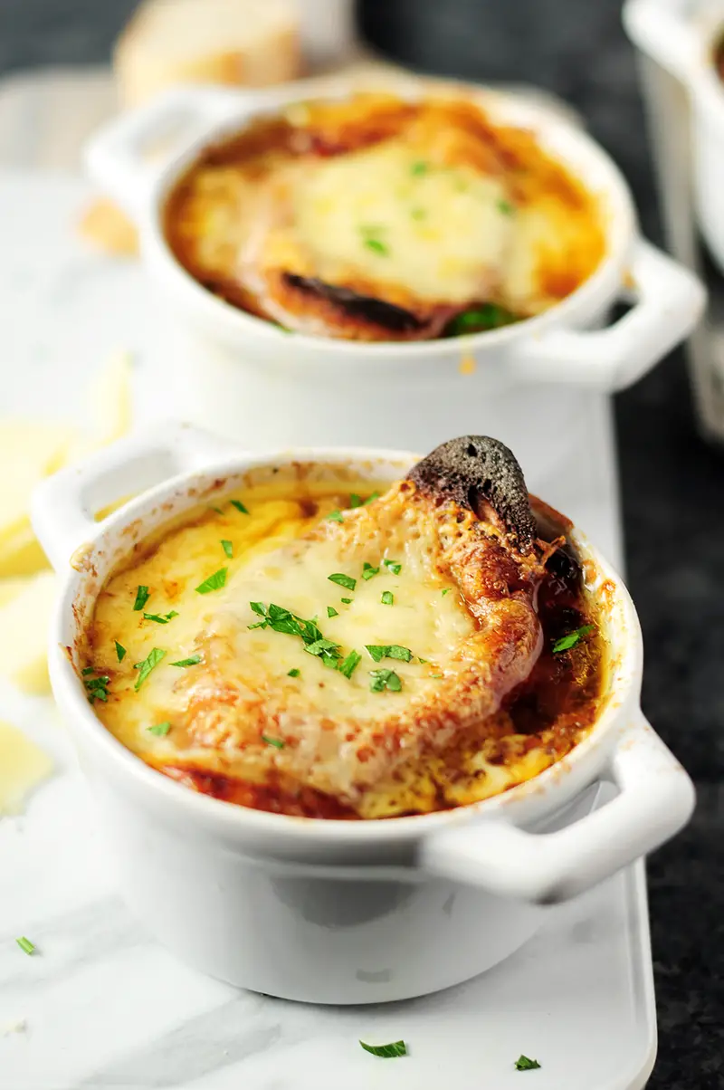 Let this healthy, soothing slow cooker French onion soup cook itself while you’re busy with other things. Make it with bone broth for a boost of collagen. 