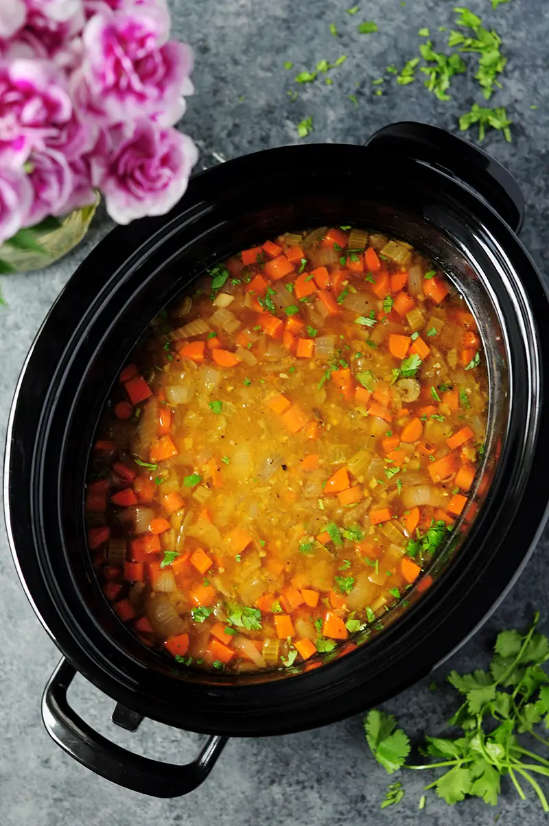 Slow cooker split pea soup made with uber flavorful and healthy beef bone broth completely hands off. It's naturally creamy and it's also a great immune booster!