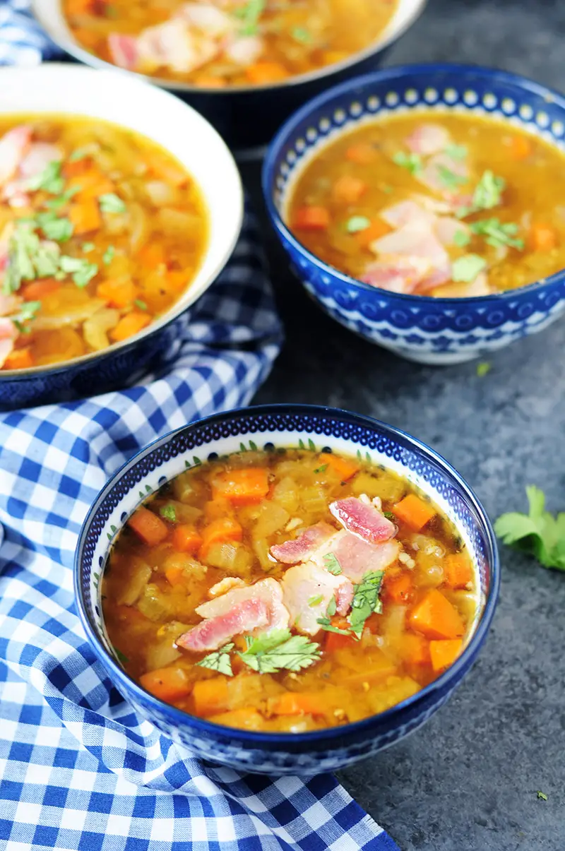 Slow cooker split pea soup made with uber flavorful and healthy beef bone broth completely hands off. It's naturally creamy and it's also a great immune booster!