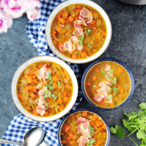 Slow cooker split pea soup made with uber flavorful and healthy beef bone broth completely hands off. It's naturally creamy and it's also a great immune booster!