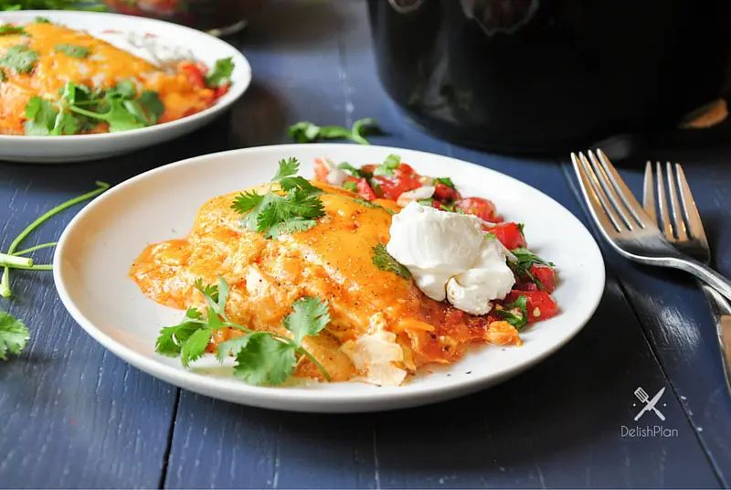 Slow Cooker Stacked Chicken Enchiladas