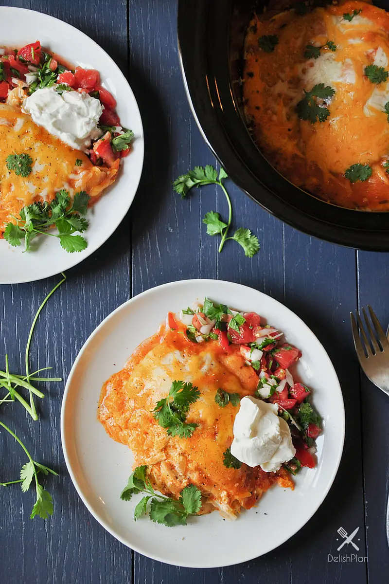 Slow Cooker Stacked Chicken Enchiladas