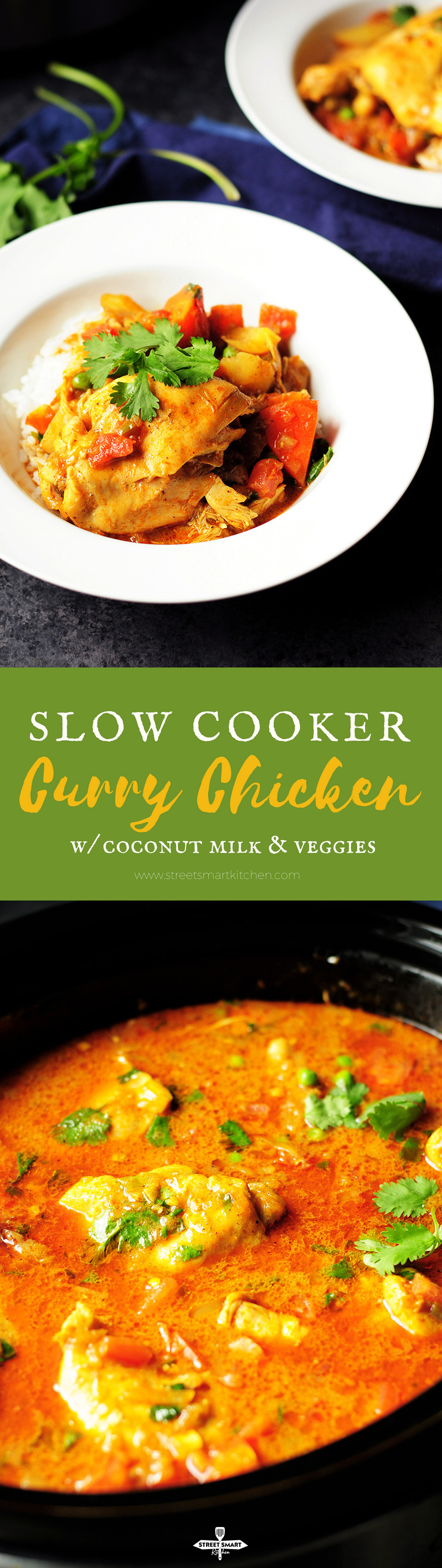Curry chicken, potatoes, carrots slow cooked in a fried curry sauce simmered in a rich homemade chicken broth and coconut milk.