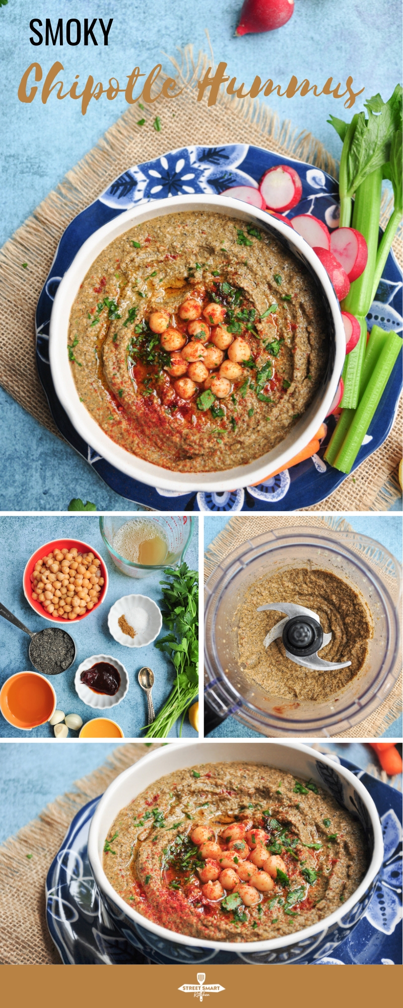 Smoky, garlicky, earthy, and authentic, this chipotle hummus is ready to enjoy in only five minutes. It’s also gluten-free, vegan, and rich in dietary fiber.