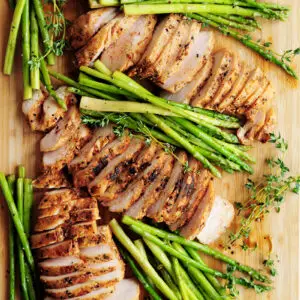 Perfectly tender and juicy sous vide chicken breast paired with sous vide asparagus makes a fabulous low-carb and gluten-free meal.