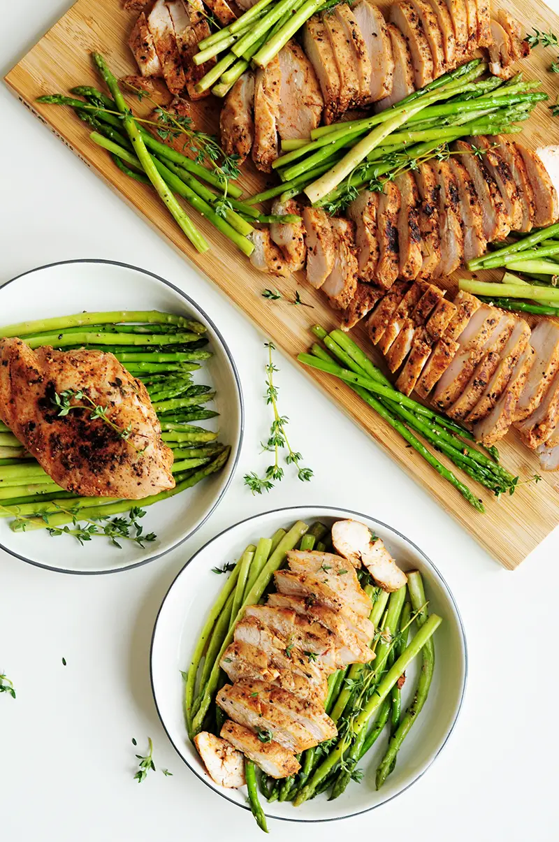 Perfectly tender and juicy sous vide chicken breast paired with sous vide asparagus makes a fabulous low-carb and gluten-free meal.