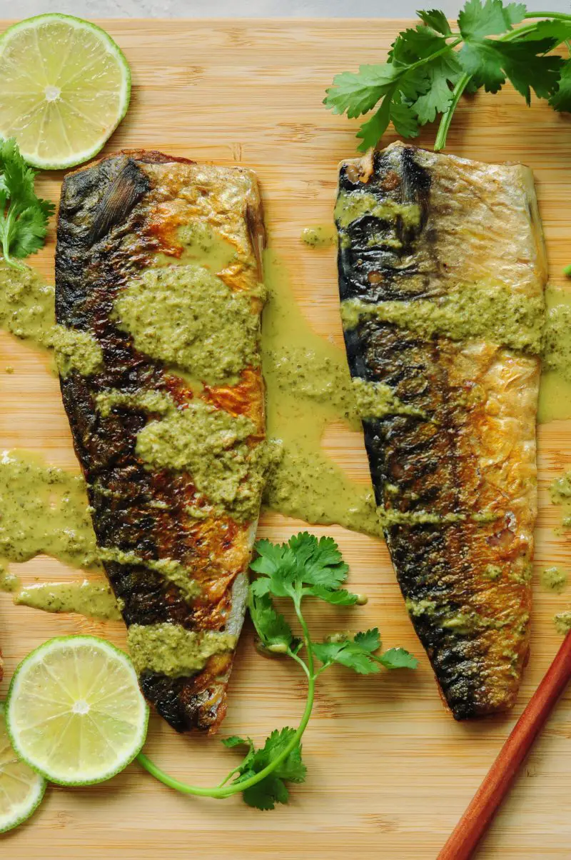 30-minute sous vide mackerel recipe with perfectly tender meat and crispy skin. Drizzled with a homemade spicy cilantro lime dressing, it makes a quick and easy workday dinner.