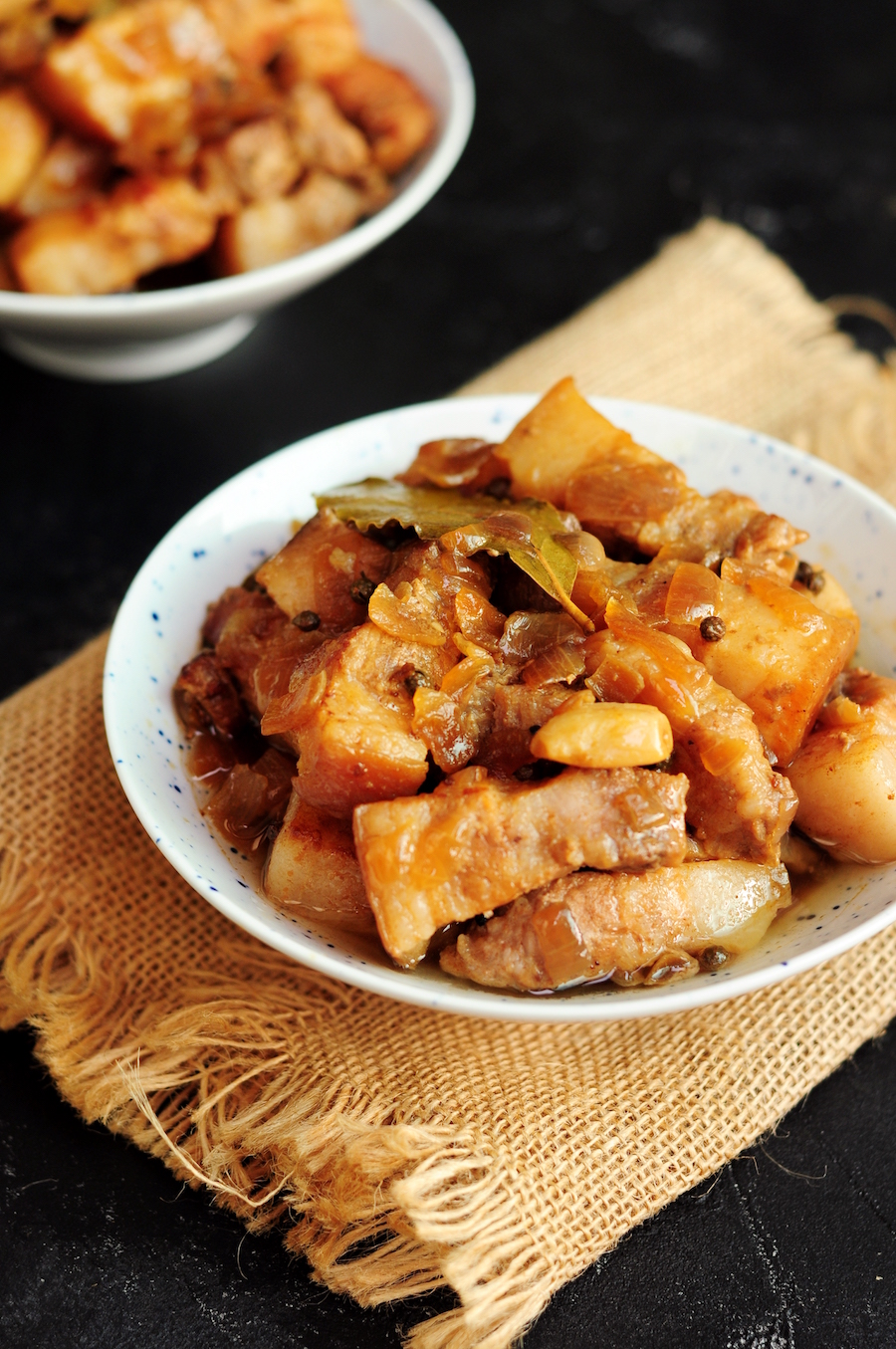 sous vide pork adobo in a bowl