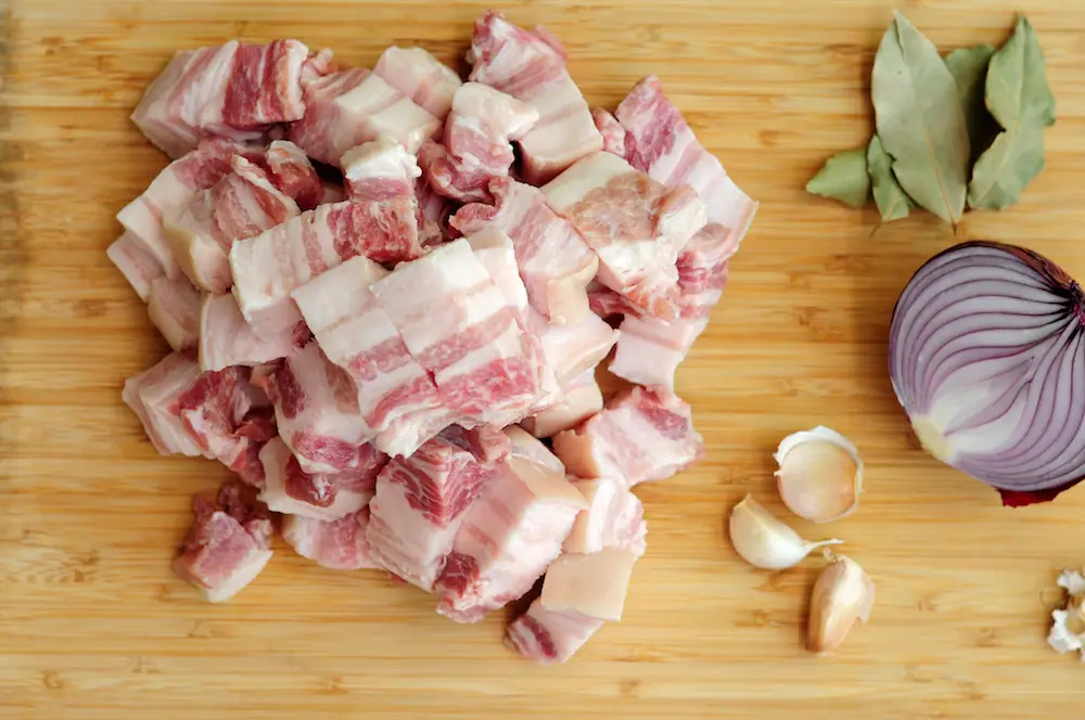 pork belly slab cut into bite-sized pieces