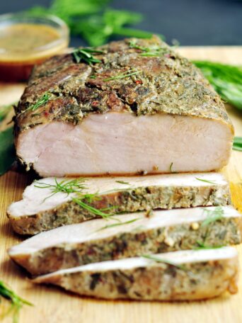 This sous vide pork loin roast in a green garlic-herb marinade is a foolproof way to easily make a restaurant-quality meal at home.