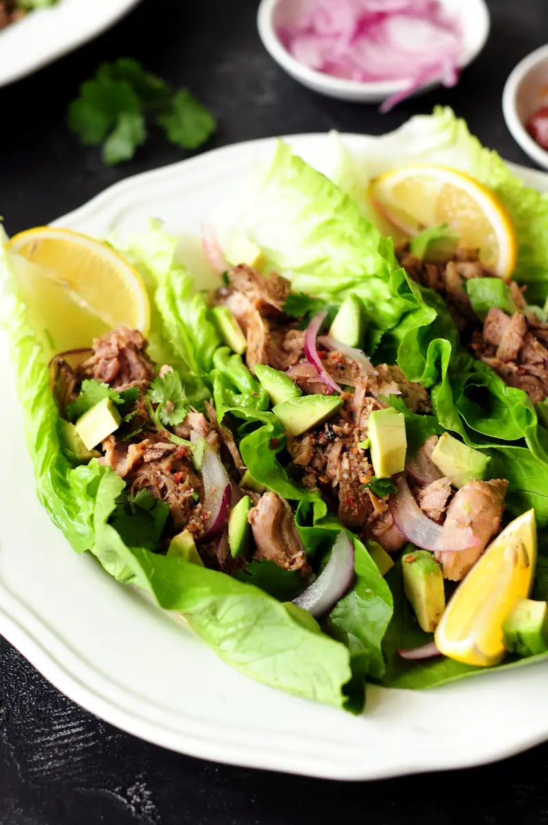 Loaded with Mexican flavor and only 15 minutes of prep, this sous vide pulled pork folded in fresh lettuce leaves is the perfect way to keep weekday low-carb meals exciting.