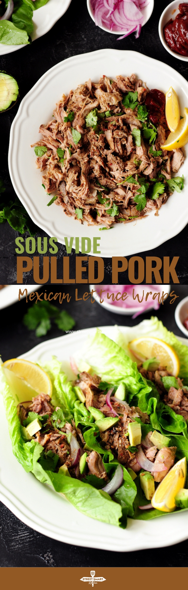 Loaded with Mexican flavor, this sous vide pulled pork folded in fresh lettuce leaves is the perfect way to keep weekday low-carb meals exciting.