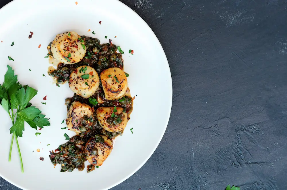 Sous Vide Scallops with Brown Butter and Caper Sauce