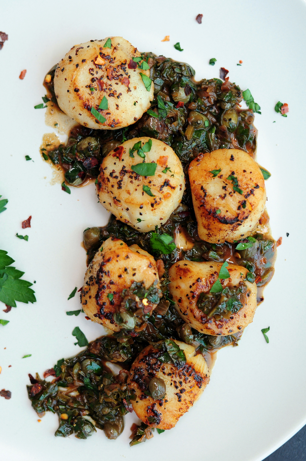 Sous vide scallops with brown butter and caper sauce