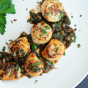 sous vide scallops with brown butter and caper sauce