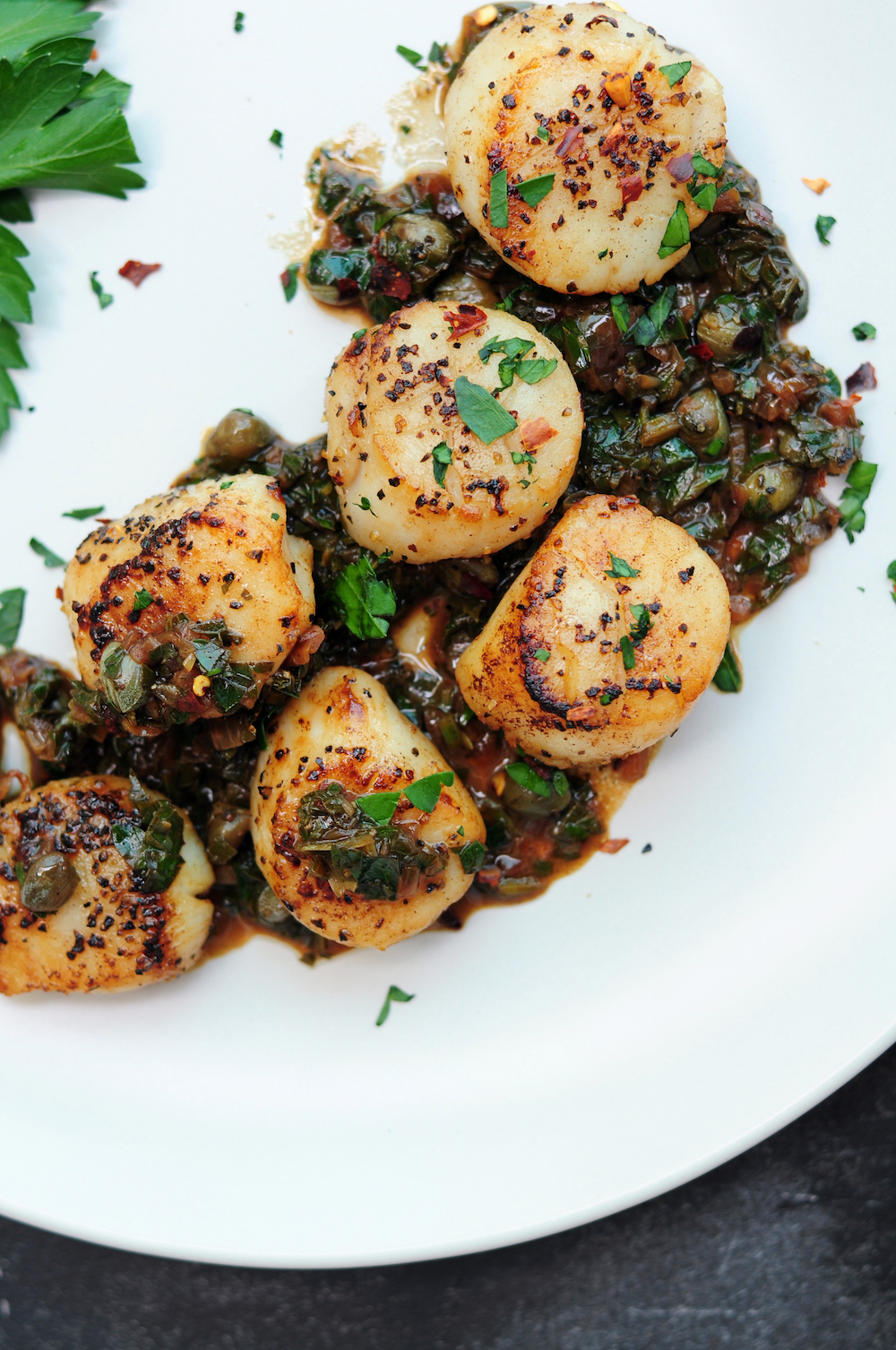 Sous vide scallops with brown butter and caper sauce
