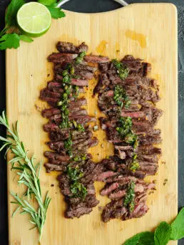 Sous Vide Skirt Steak on a cutting board