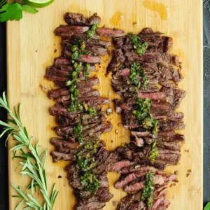 Sous Vide Skirt Steak on a cutting board