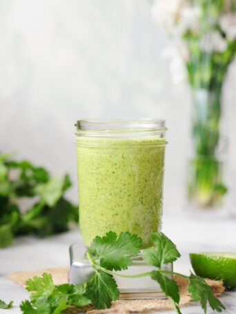 This is the tastiest cilantro lime dressing you’ll ever make. It’s dairy-free, gluten-free, zesty, fresh, spicy, and addictive. All you need are six ingredients and five minutes.