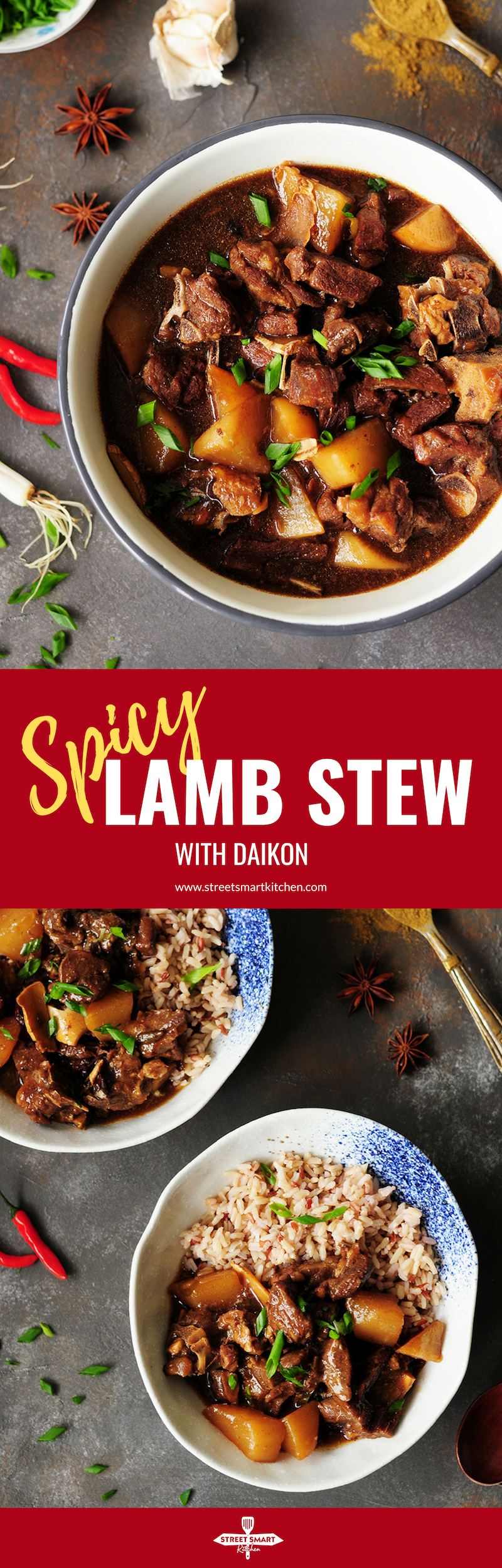 Winter comfort food done right: This spicy, Asian-inspired lamb stew is flavored with Asian sauces, Thai chilis, star anise to warm you up from the inside.