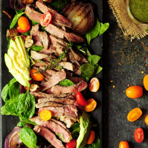 Make salad more exciting by adding succulent steak and chimichurri with this steak salad recipe. You’ll have a healthy and glorious meal in just 30 mins.