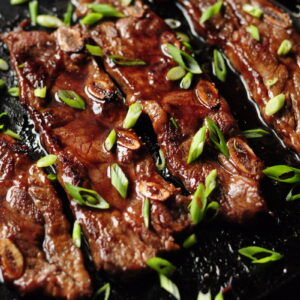 Quick and easy Asian ribs with only 3 ingredients pan grilled on the stove top. This is a great meat option for a busy workday dinner. 