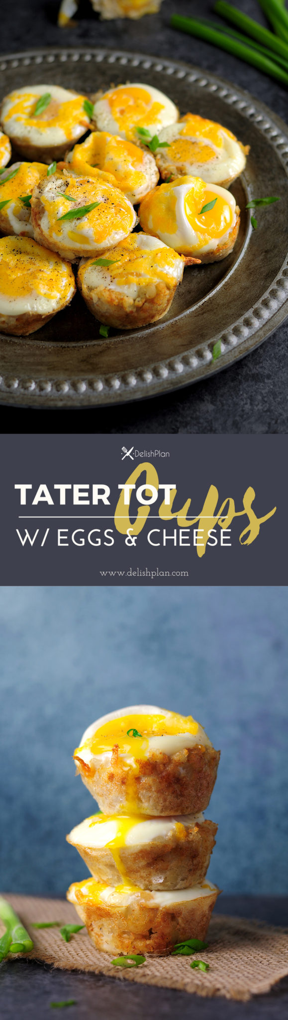 Eggs and Cheese baked with tater tots in a muffin pan, those tater tot cups are great breakfast and they are easy to make. Watch the video to learn how.