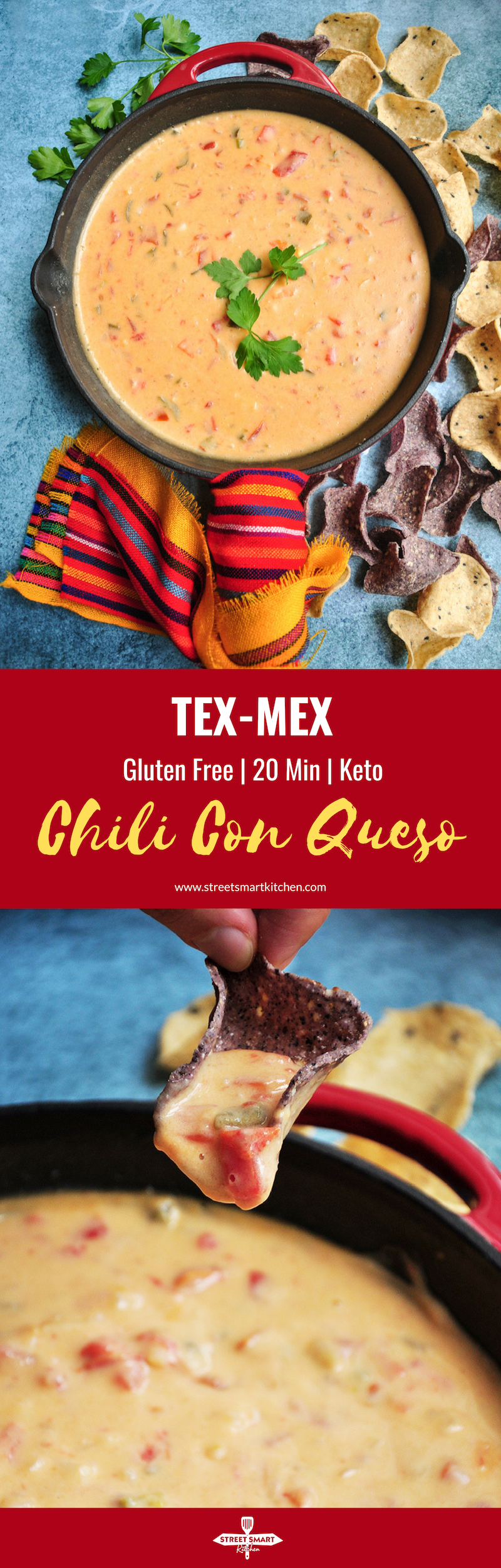 Ten ingredients and 20 minutes are all you need for this velvety, rich, and dangerously addictive Tex-Mex Chili Con Queso recipe. It’s also gluten-free. 
