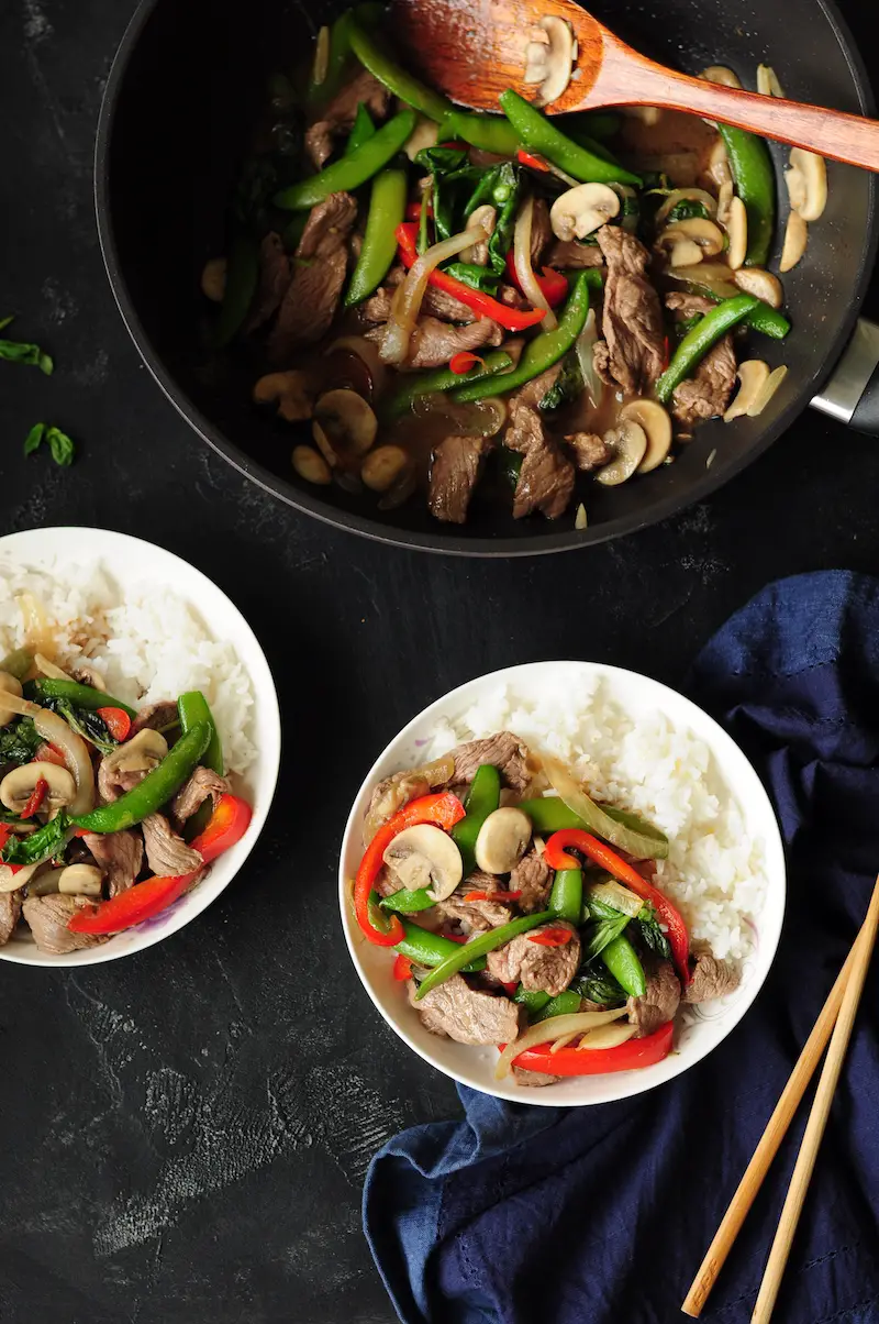 Full of flavor, this super-quick Thai beef stir fry is packed with healthy vegetables. It’s a great weekday dinner option. Ready in 20 minutes.