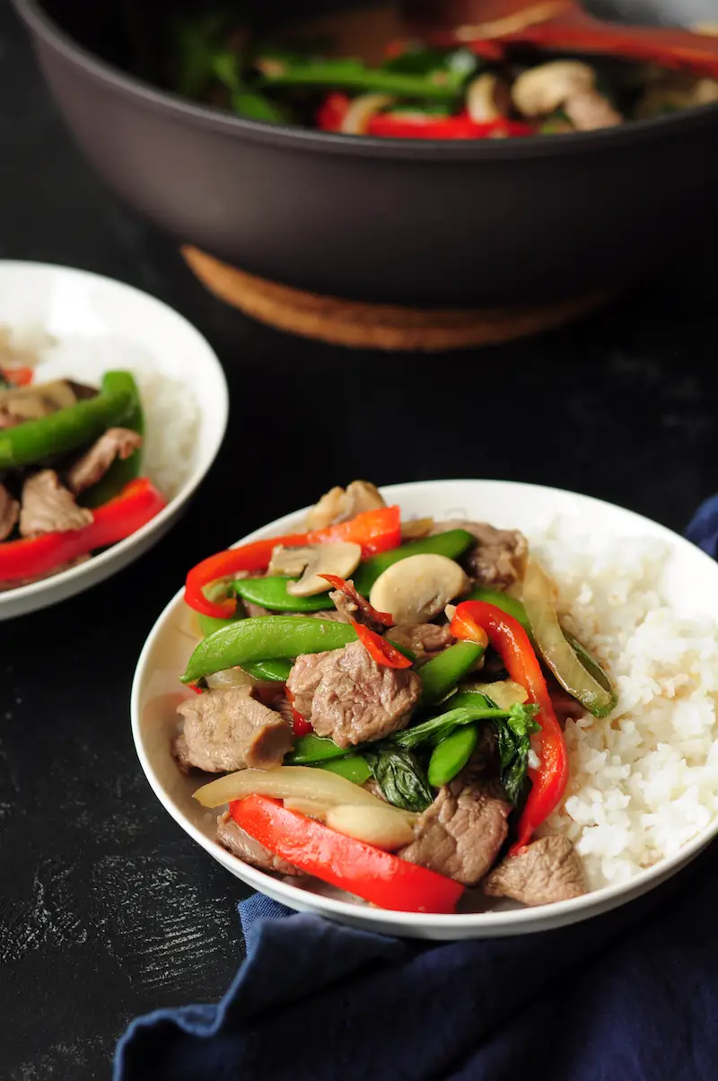 Full of flavor, this super-quick Thai beef stir fry is packed with healthy vegetables. It’s a great weekday dinner option. Ready in 20 minutes.