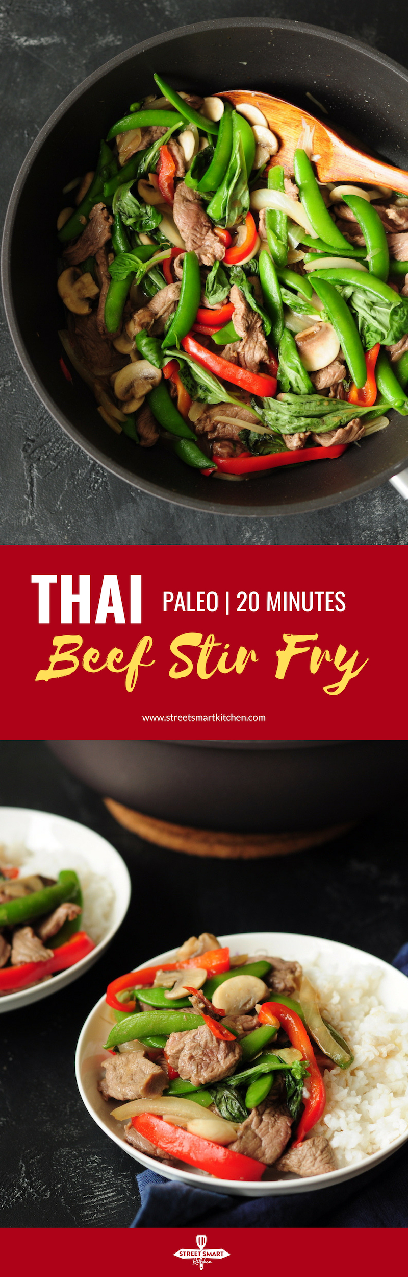 Full of flavor, this super-quick Thai beef stir fry is packed with healthy vegetables. It’s a great weekday dinner option. Ready in 20 minutes.