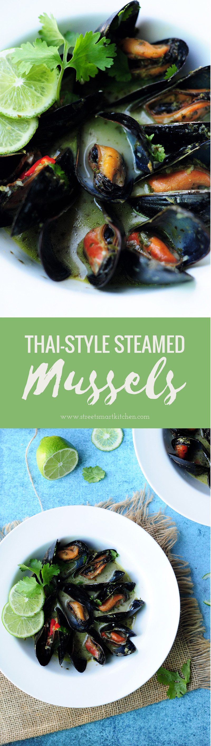 Quick and delicious mussels steamed in white wine along with a spicy and creamy Thai-style cooking sauce.