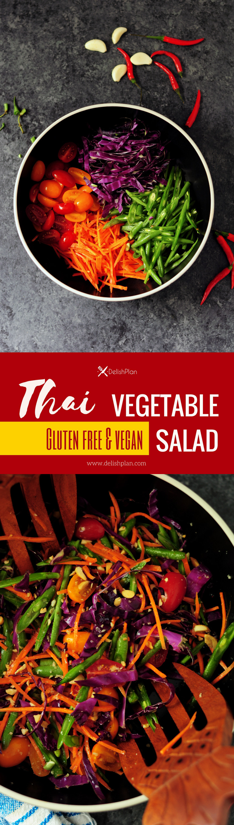 Inspired by Thai papaya salad, this simple vegetable salad features an authentic Thai flavor with a gentle kick. It’s also made gluten free and vegan.