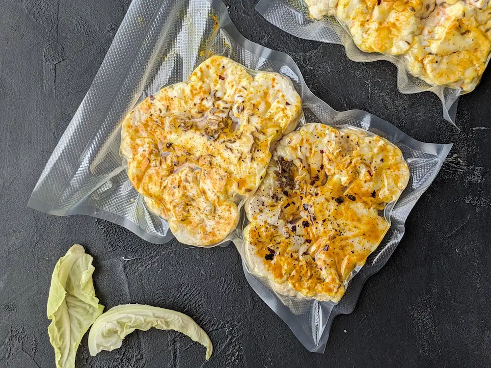 Vacuum-seal cauliflower steaks