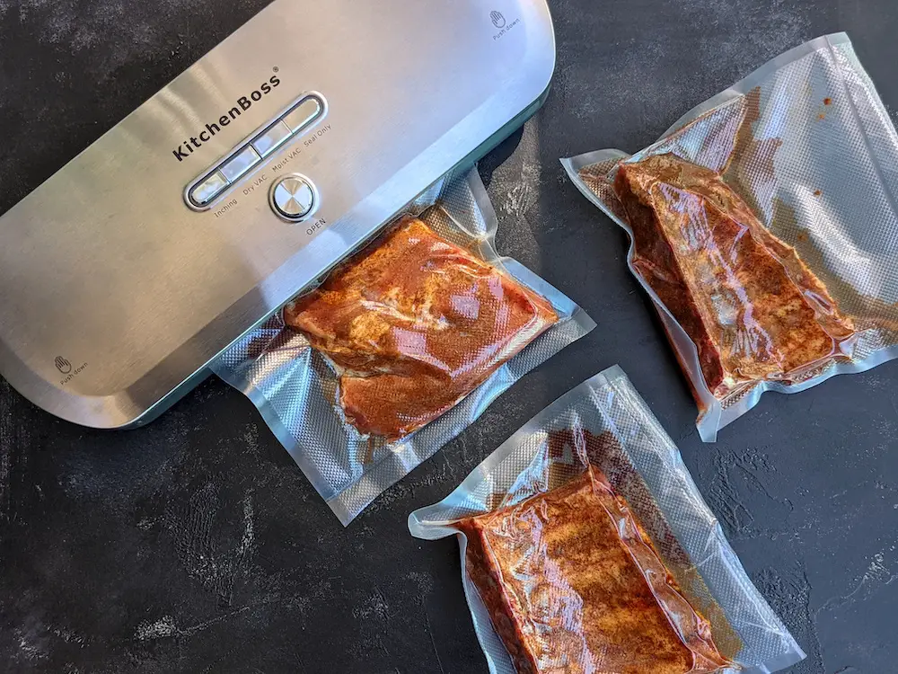 Baby back ribs vacuum sealed with KitchenBoss G210 Vacuum Sealer