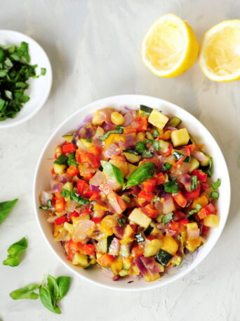 This vegetable mango relish is a great way to bring boring meals to life. It pairs perfectly with any protein dish or can be scooped up with tortilla chips. 