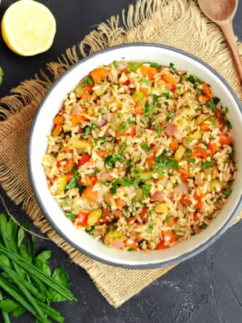 Meatless Cajun rice in a large bowl