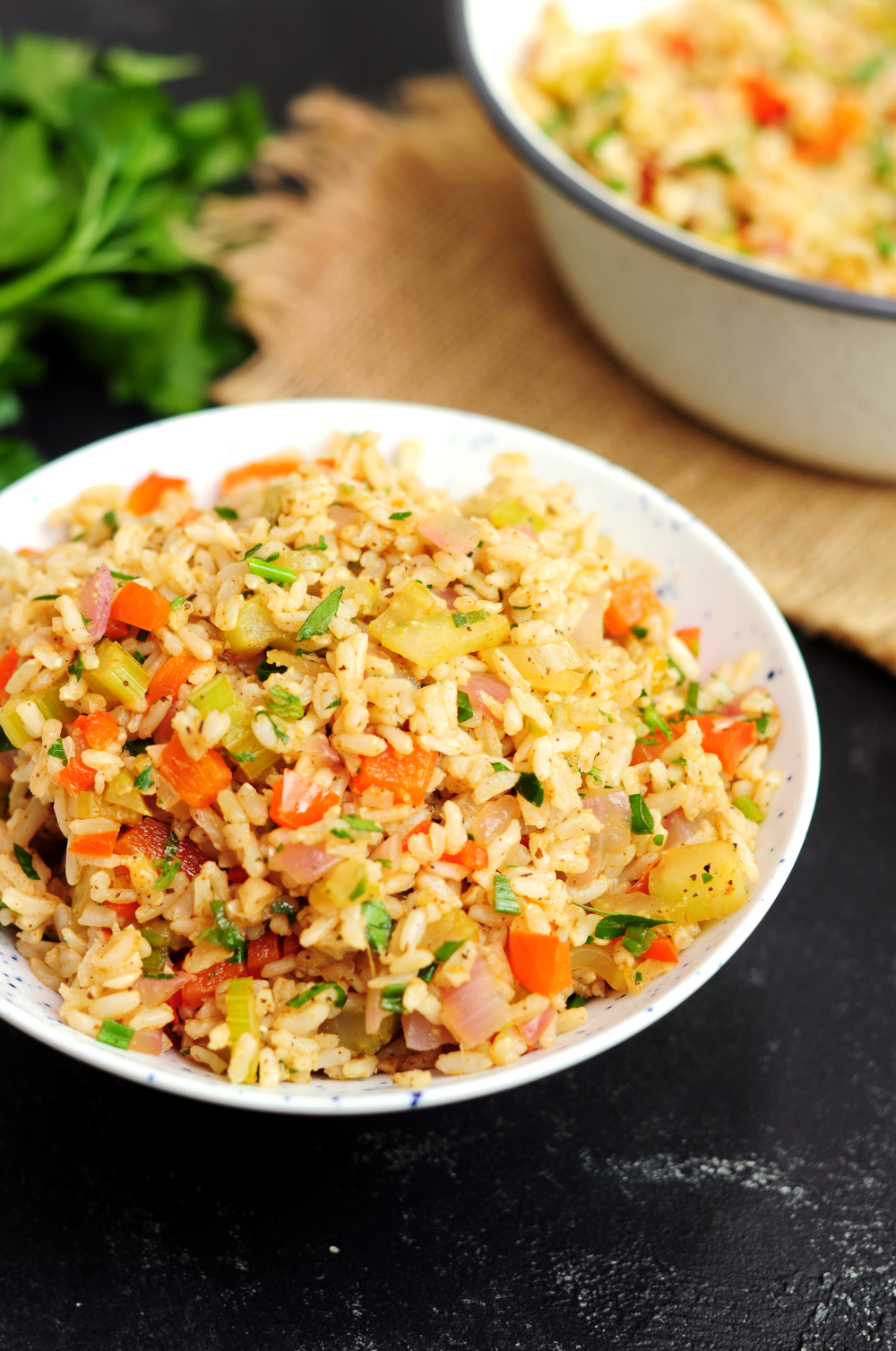 A bowl of meatless Cajun rice