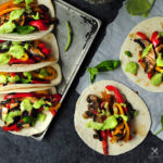 20-minute vegetarian tacos with bell peppers and portobello mushrooms cooked in a savory citrus sauce. It's a great meatless meal for your weekly meal plan.