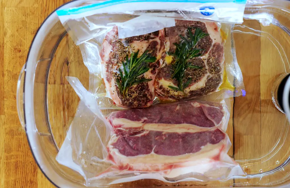 frozen steak in sous vide