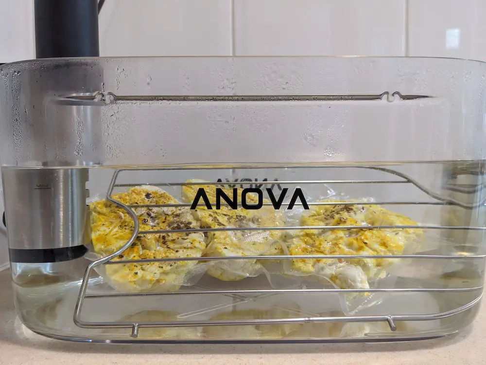 Cauliflower steaks in the sous vide bath